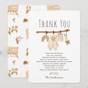 Carte de remerciements de Baby shower Boho Clothes