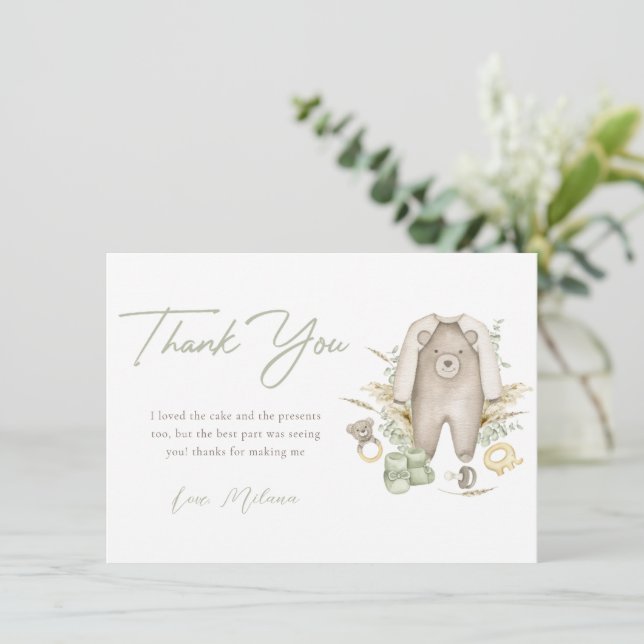 Carte de remerciements de Baby shower Boho Green B (Debout devant)