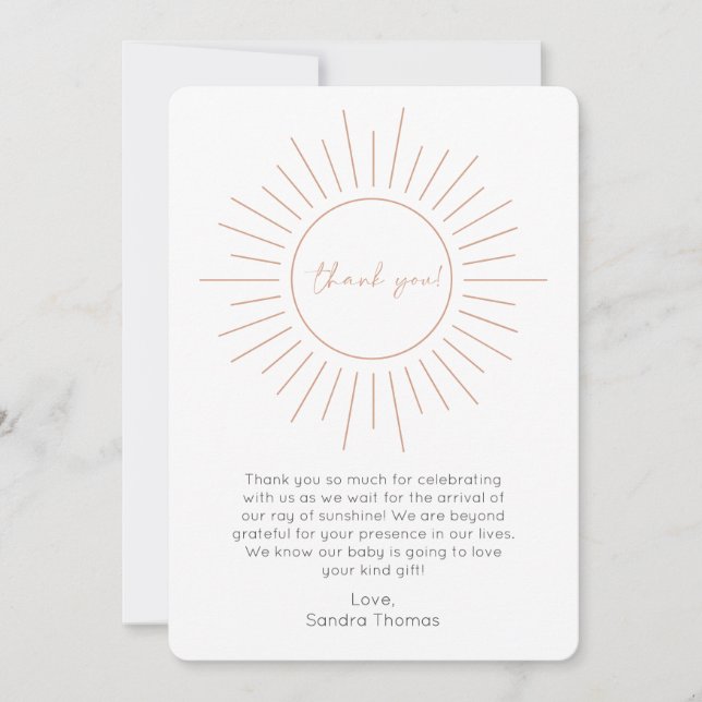 Carte de remerciements de Baby shower Boho Sunshin (Devant)