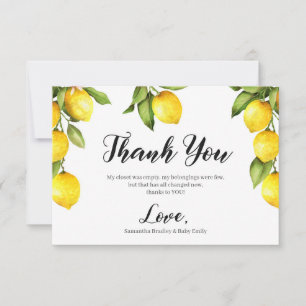 Carte de remerciements de baby shower citron frais