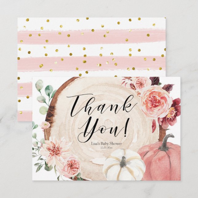 Carte de remerciements de Baby shower Citrouille r (Devant / Derrière)