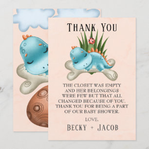 Carte de remerciements de Baby shower Cute Dinosau
