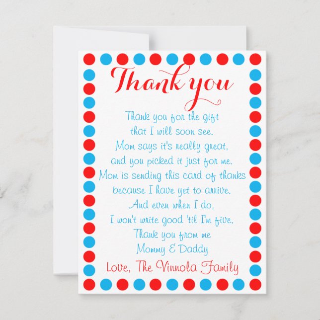 Carte de remerciements de baby shower de bébé (Devant)