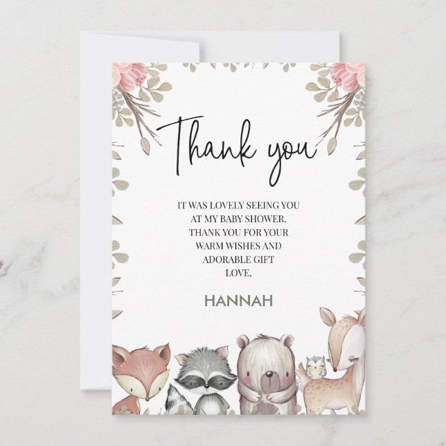 Carte de remerciements de Baby shower de bois rose (Devant)