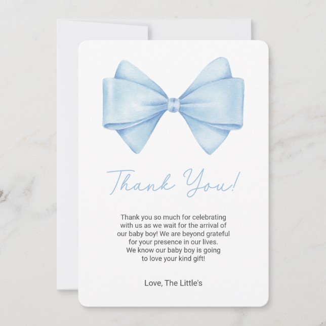 Carte de remerciements de Baby shower de Bow bleu  (Devant)