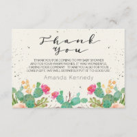 Carte de remerciements de baby shower de cactus