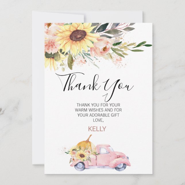 Carte de remerciements de Baby shower de camion Ci (Devant)