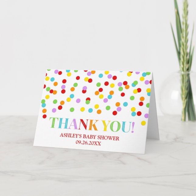 Carte de remerciements de baby shower de confettis (Devant)