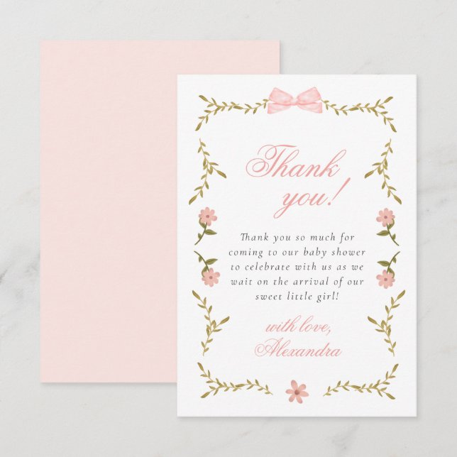 Carte de remerciements de Baby shower de coquette  (Devant / Derrière)