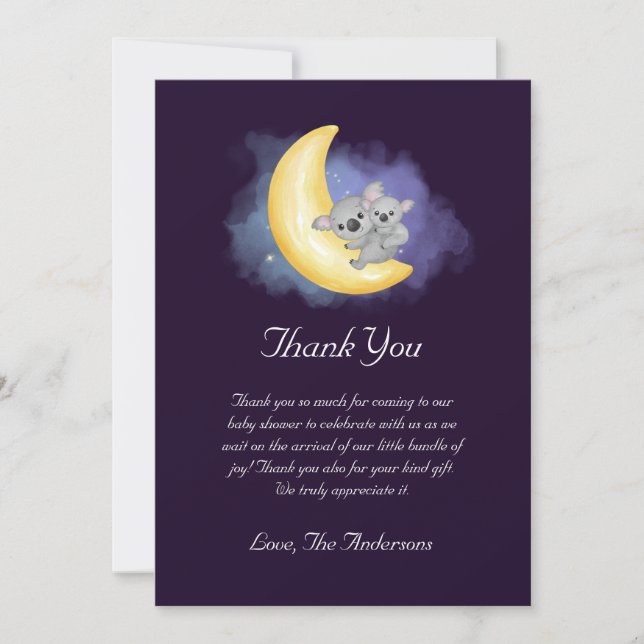 Carte de remerciements de Baby shower de Cute Koal (Devant)