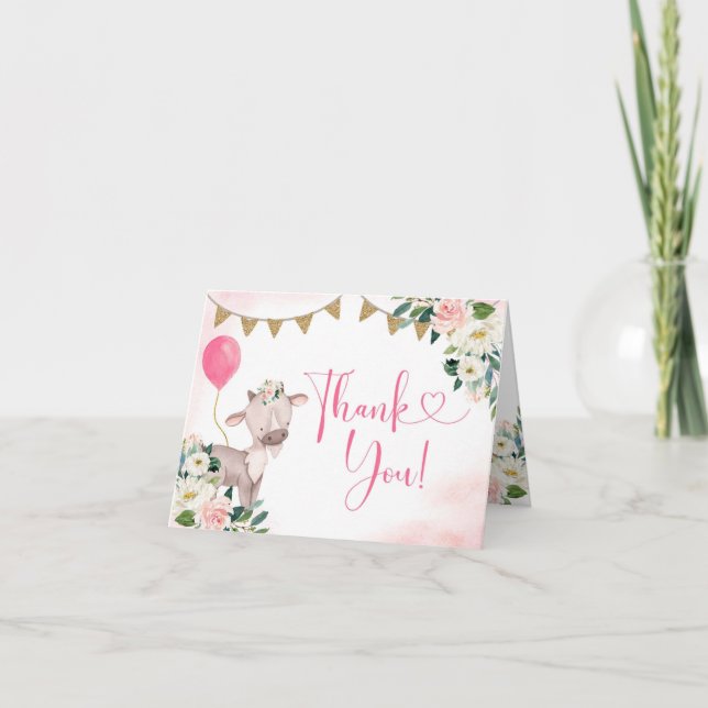 Carte de remerciements de Baby shower de ferme ros (Devant)