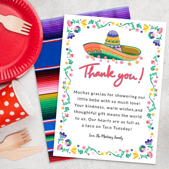 Carte de remerciements de Baby shower de Fiesta -  (Sombrero thank you card)
