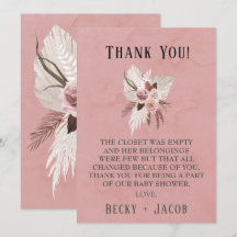 Carte de remerciements de Baby shower de filles fl
