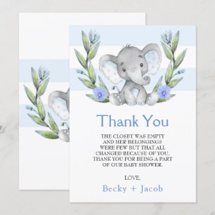 Carte de remerciements de Baby shower de garçon El