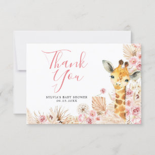 Carte de remerciements de Baby shower de girafe Bo