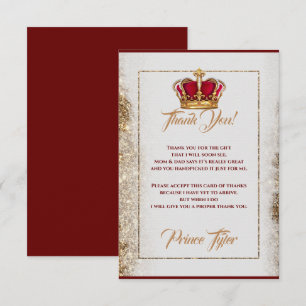 Carte de remerciements de Baby shower de la Couron