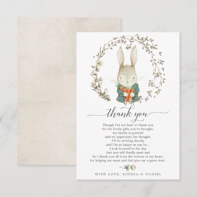 Carte de remerciements de Baby shower de lapin vin (Devant / Derrière)