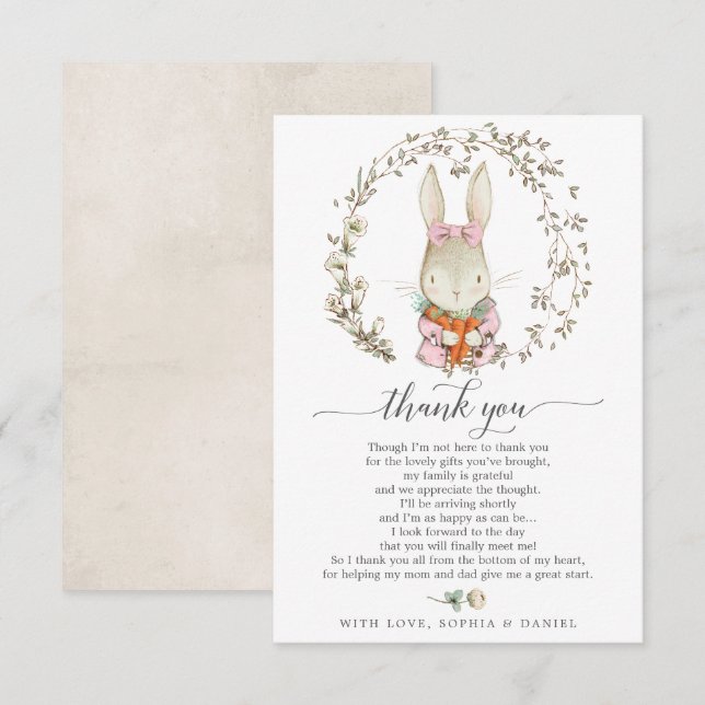 Carte de remerciements de Baby shower de lapin vin (Devant / Derrière)
