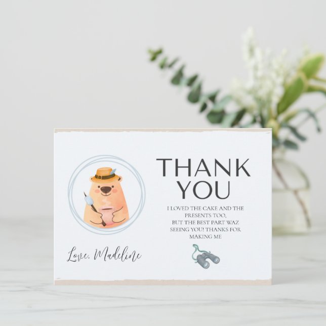 Carte de remerciements de Baby shower de l'ours de (Debout devant)