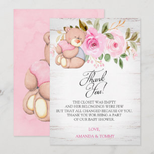 Carte de remerciements de Baby shower de l'ours en