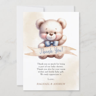 Carte de remerciements de Baby shower de l'ours en