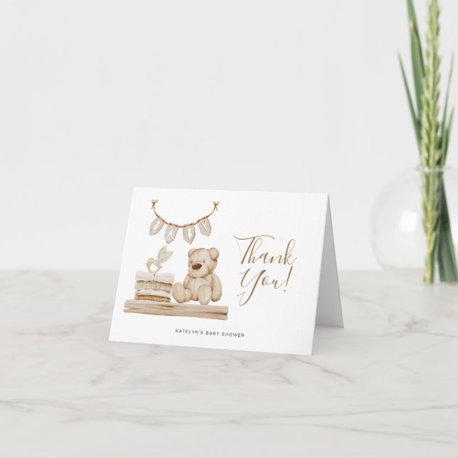 Carte de remerciements de Baby shower de l'ours en (Devant)