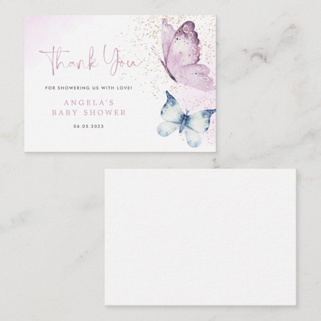 Carte de remerciements de Baby shower de papillon  (Devant / Derrière)