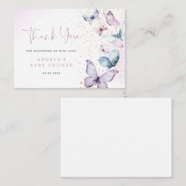 Carte de remerciements de Baby shower de papillon  (Devant / Derrière)