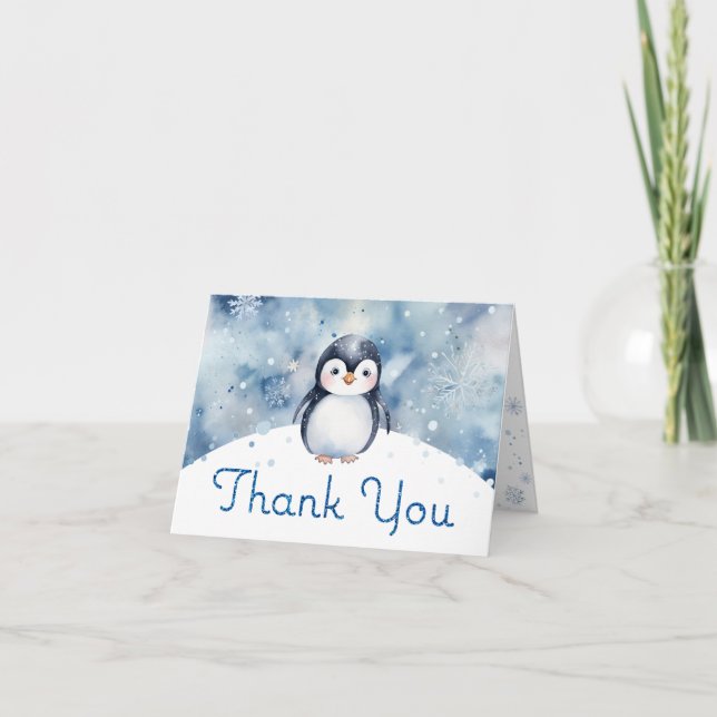 Carte de remerciements de Baby shower de Pingouin  (Devant)