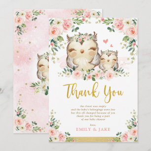 Carte de remerciements de Baby shower de Roses Ros