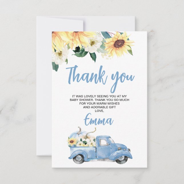 Carte de remerciements de Baby shower de tournesol (Devant)