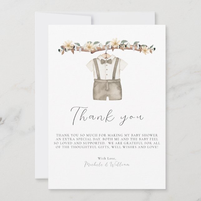 Carte de remerciements de Baby shower de vêtements (Devant)