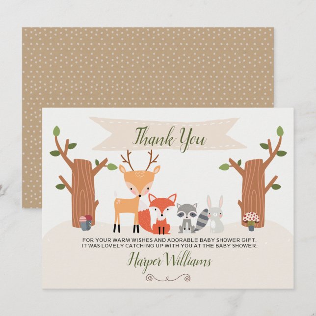 Carte de remerciements de Baby shower de Woodland (Devant / Derrière)