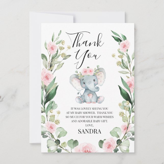 Carte de remerciements de Baby shower d'éléphant à (Devant)