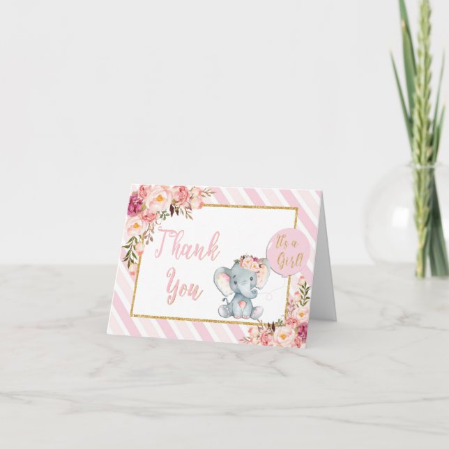 Carte de remerciements de Baby shower d'éléphants  (Devant)