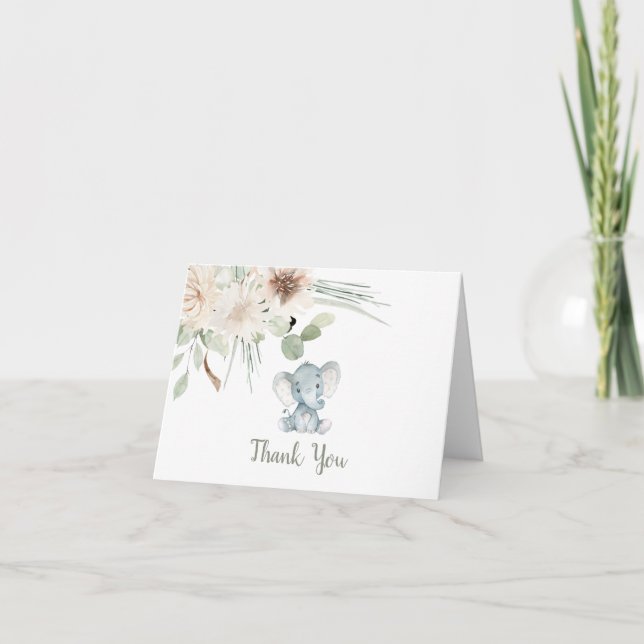 Carte de remerciements de Baby shower des éléphant (Devant)