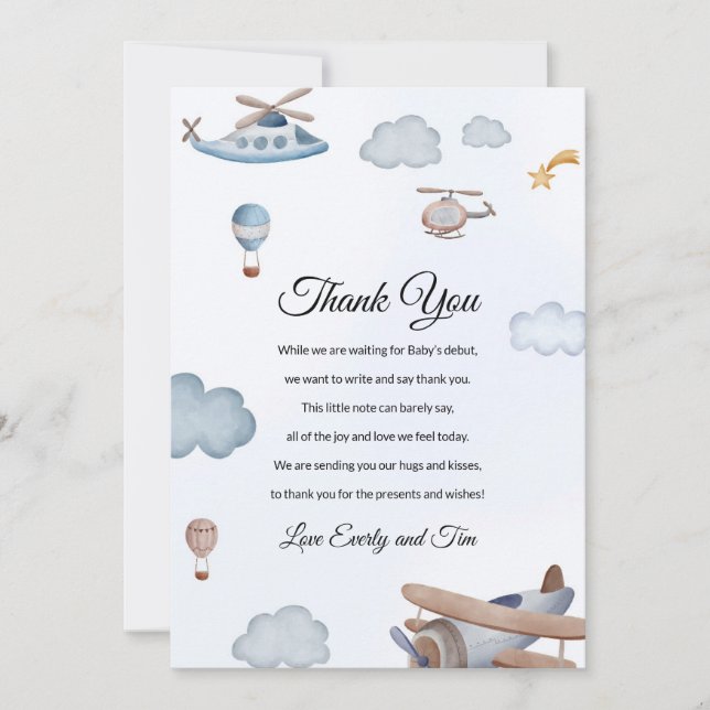 Carte de remerciements de Baby shower des nuages d (Devant)