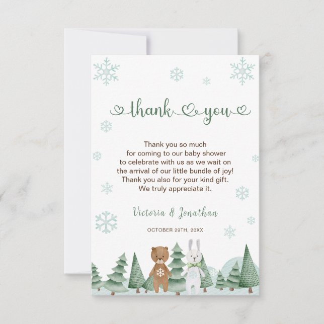 Carte de remerciements de Baby shower d'hiver pour (Devant)