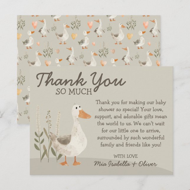 Carte de remerciements de Baby shower d'oie aquare (Devant / Derrière)