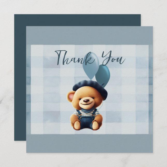 Carte de remerciements de Baby shower d'ours (Devant / Derrière)