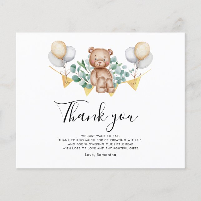Carte de remerciements de Baby shower d'ours aquar (Devant)