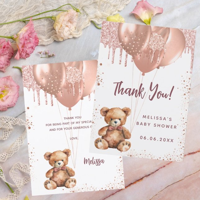 Carte de remerciements de Baby shower en or rose o (Créateur téléchargé)