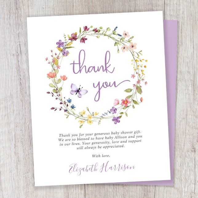 Carte de remerciements de Baby shower fleur sauvag (Créateur téléchargé)