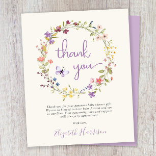 Carte de remerciements de Baby shower fleur sauvag
