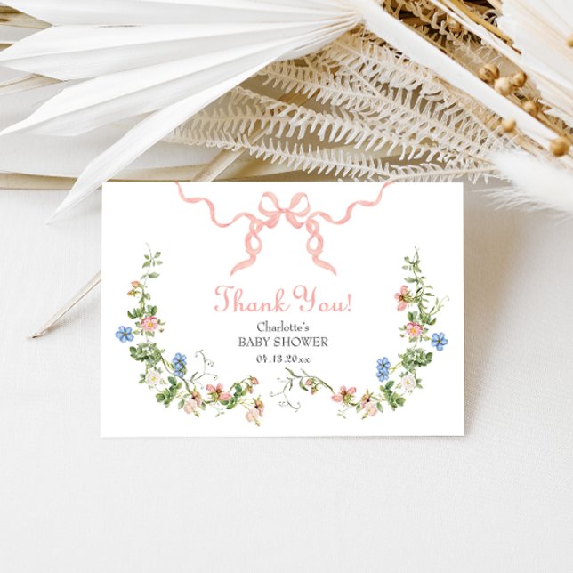 Carte de remerciements de Baby shower fleur sauvag (Créateur téléchargé)