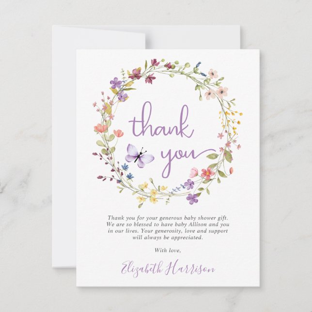Carte de remerciements de Baby shower fleur sauvag (Devant)