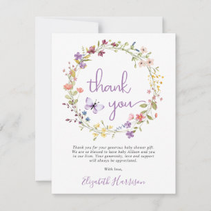 Carte de remerciements de Baby shower fleur sauvag