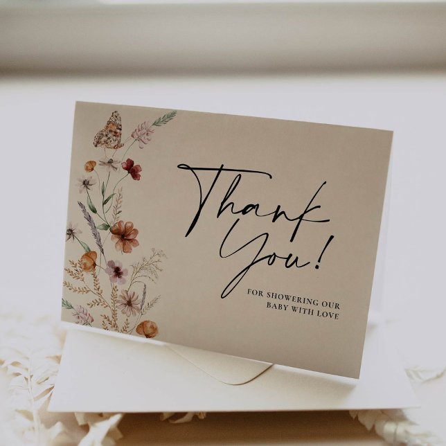 Carte de remerciements de Baby shower Floral Beige (Créateur téléchargé)