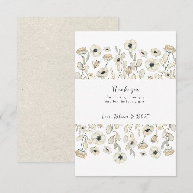 Carte de remerciements de baby shower floral blanc (Devant / Derrière)