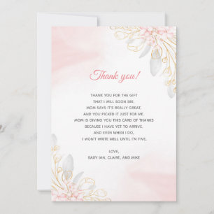Carte de remerciements de Baby shower floral en or